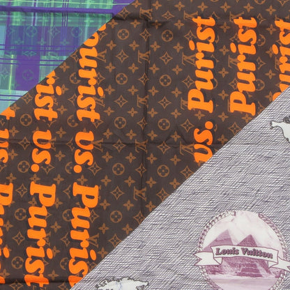 Louis Vuitton Silk Monogram Logo All Over Print Scarf Navy — view 6