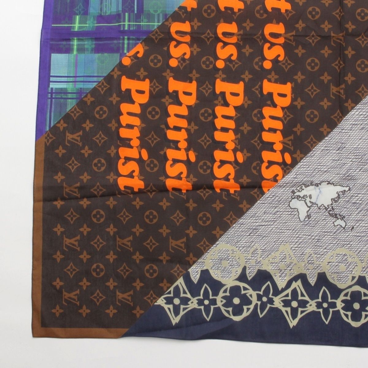 Louis Vuitton Silk Monogram Logo All Over Print Scarf Navy — view 4