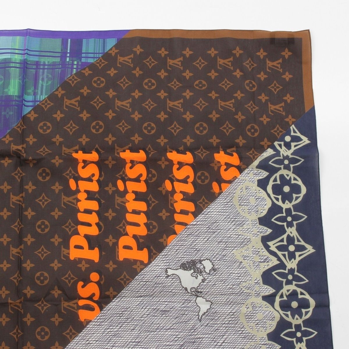 Louis Vuitton Silk Monogram Logo All Over Print Scarf Navy — view 3