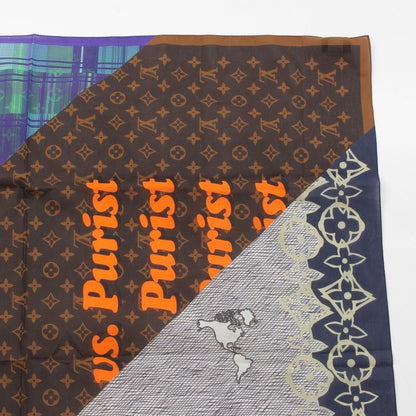 Louis Vuitton Silk Monogram Logo All Over Print Scarf Navy — view 3
