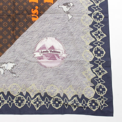 Louis Vuitton Silk Monogram Logo All Over Print Scarf Navy — view 5