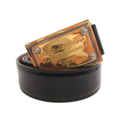 Dolce & Gabbana Belt Logo Plate Studs Leather Black