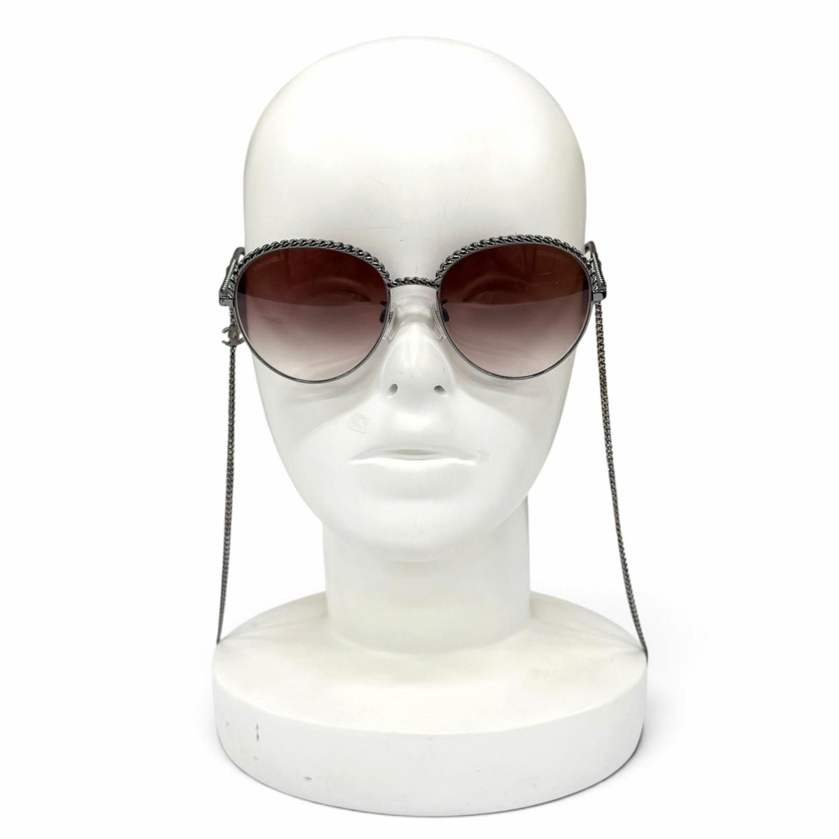 Chanel Panto Shape Gradient Lens Sunglasses with CC Logo Chain Brown Silver — view 3