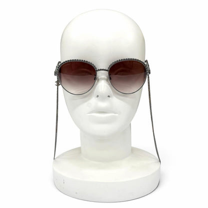 Chanel Panto Shape Gradient Lens Sunglasses with CC Logo Chain Brown Silver — view 3
