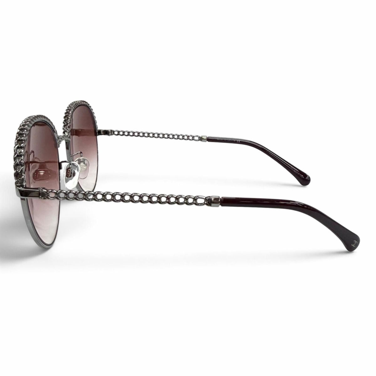 Chanel Panto Shape Gradient Lens Sunglasses with CC Logo Chain Brown Silver — view 6