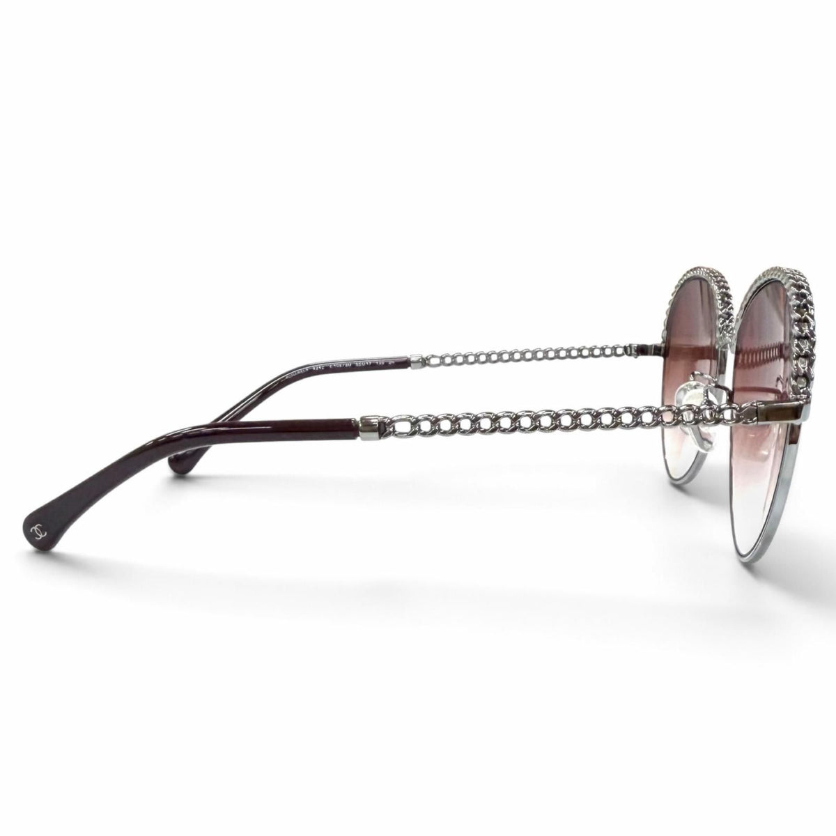 Chanel Panto Shape Gradient Lens Sunglasses with CC Logo Chain Brown Silver — view 7