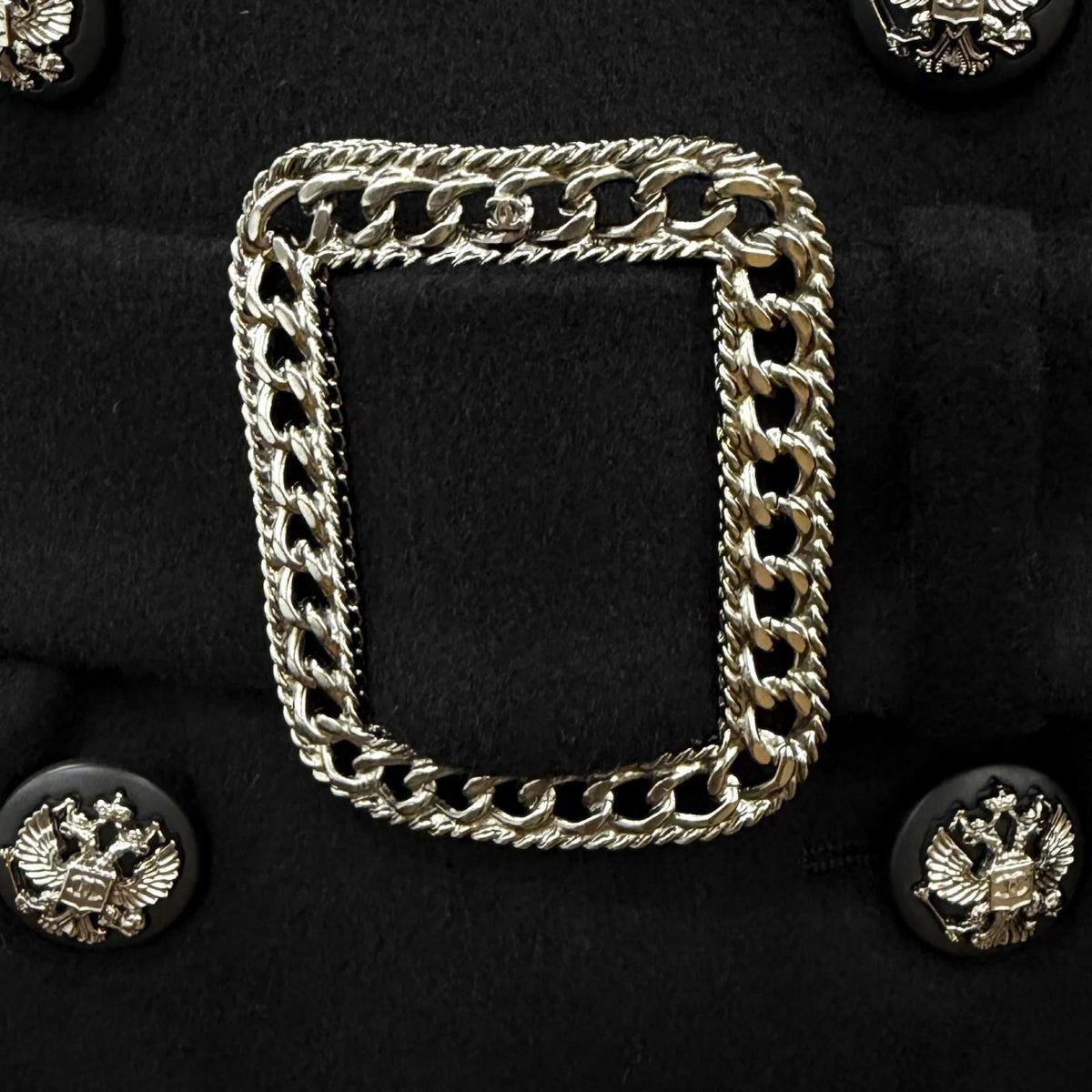 Chanel Cashmere 100% CC Logo Button Chain Design Buckle Double Breasted Coat — view 6