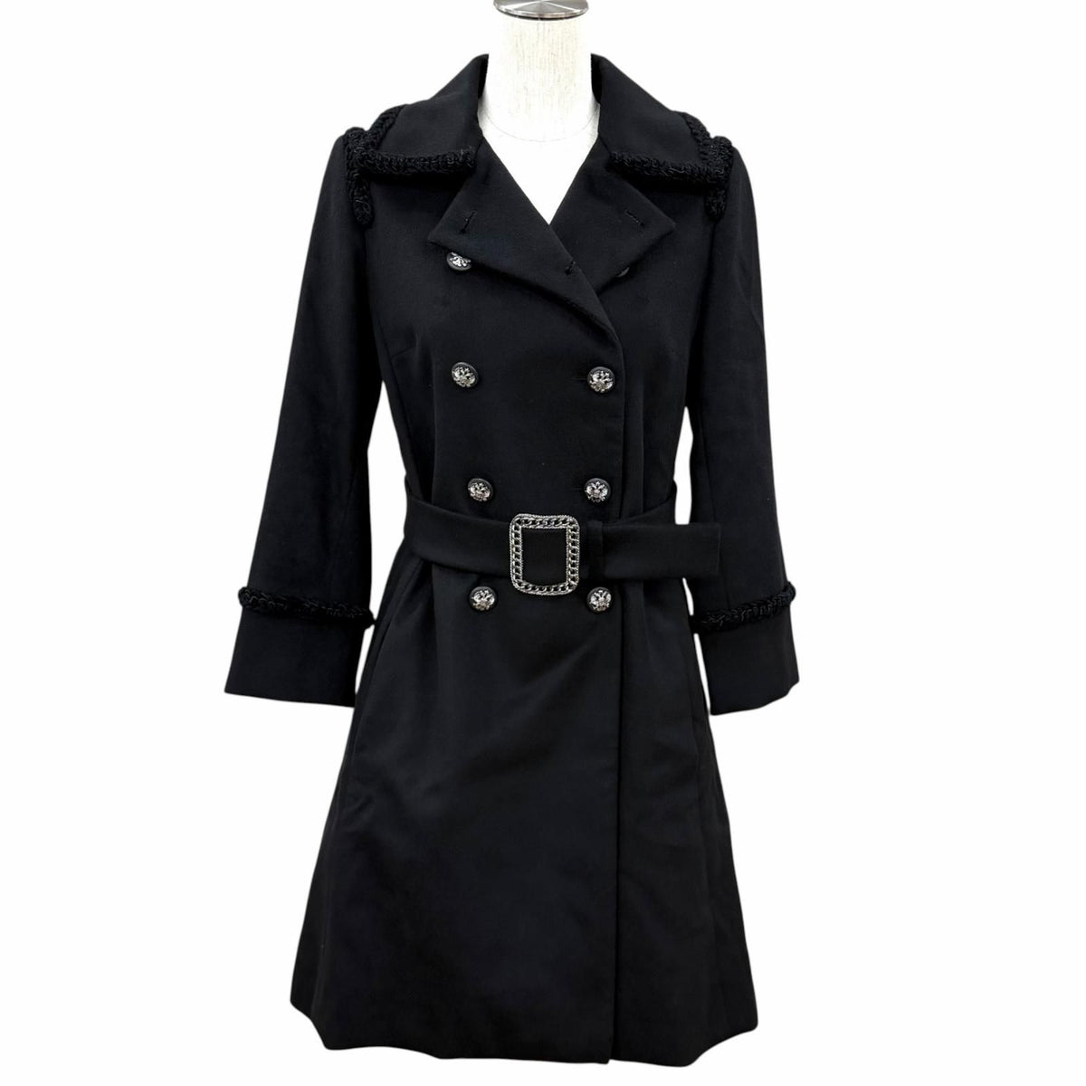 Chanel Cashmere 100% CC Logo Button Chain Design Buckle Double Breasted Coat