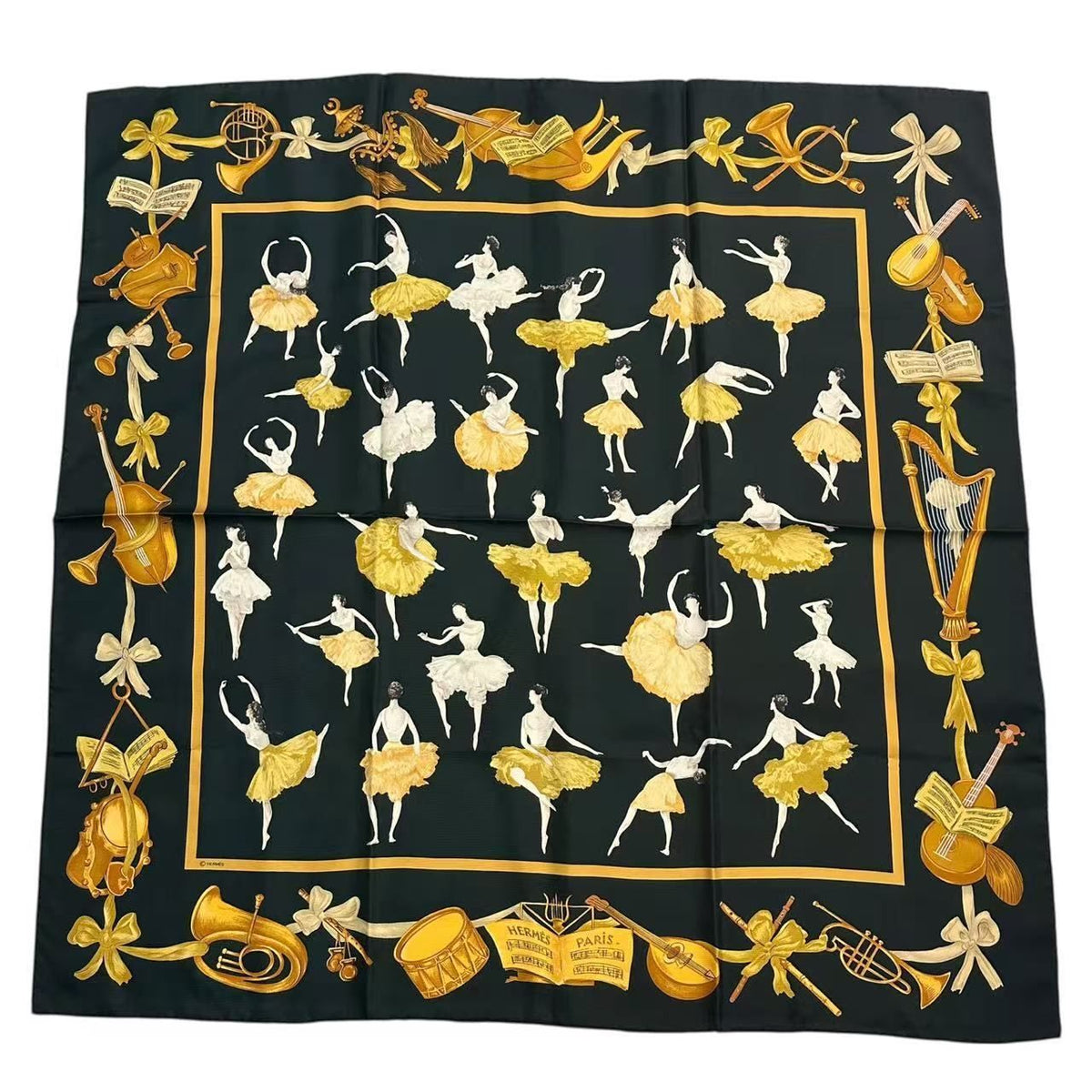 Hermes Carre 90 Silk Scarf la Danse la Dance Ballerina Black