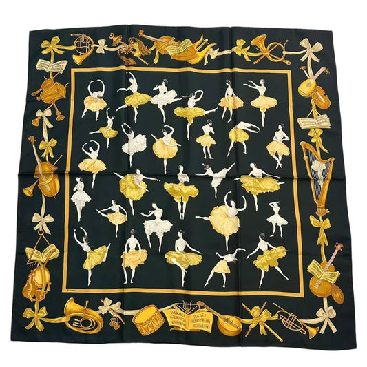 Hermes Carre 90 Silk Scarf la Danse la Dance Ballerina Black