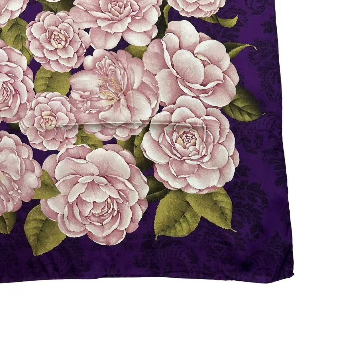 Chanel Camellia Floral Silk Scarf Large Purple — view 5