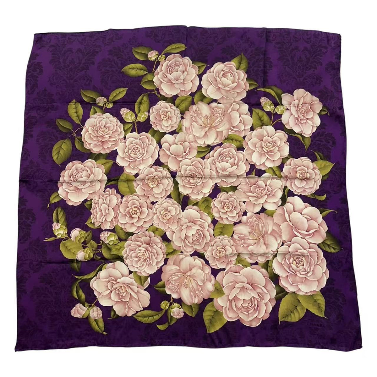 Chanel Camellia Floral Silk Scarf Large Purple