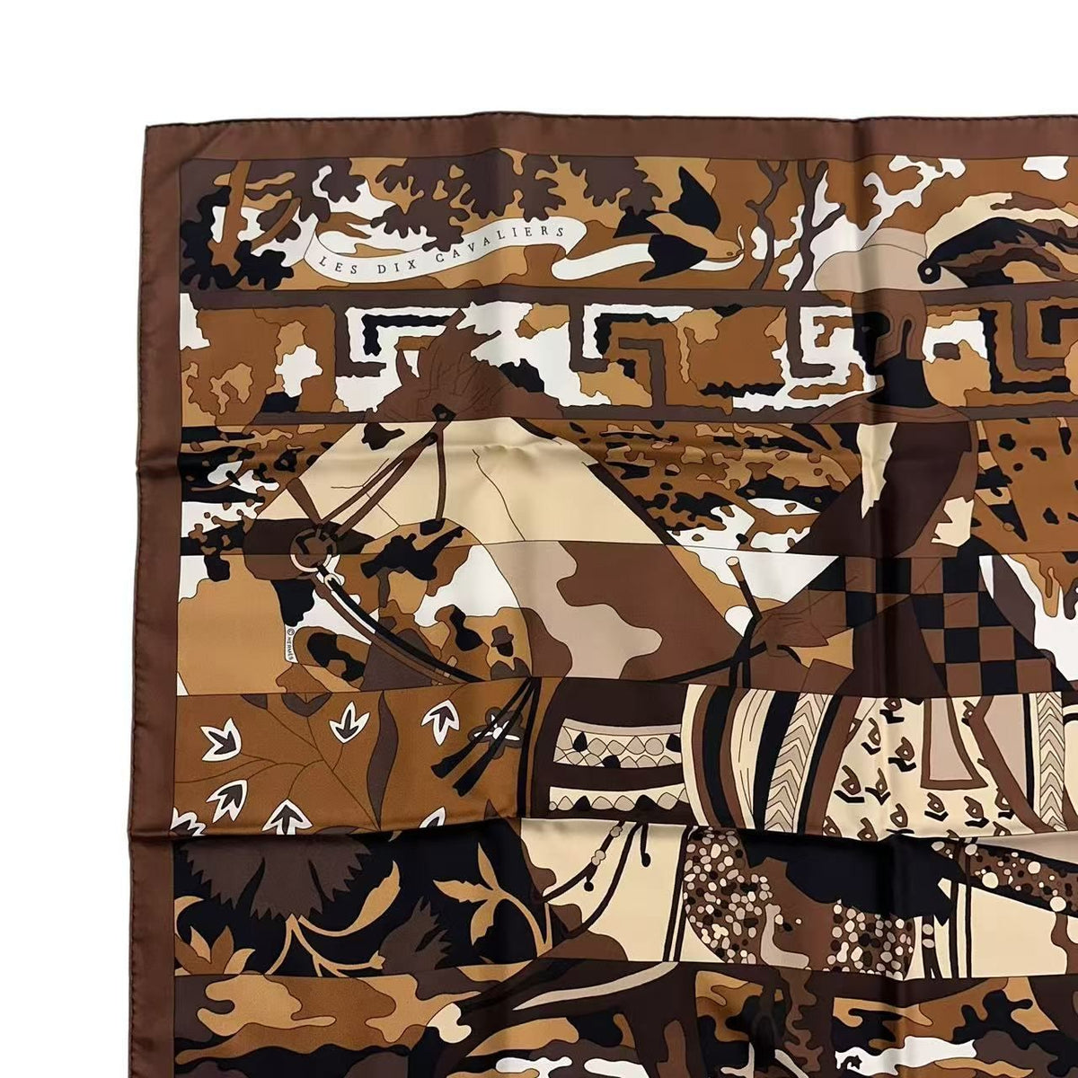 Hermes Carre 90 Scarf of les Dix Cavaliers Silk Brown — view 3