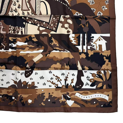 Hermes Carre 90 Scarf of les Dix Cavaliers Silk Brown — view 6