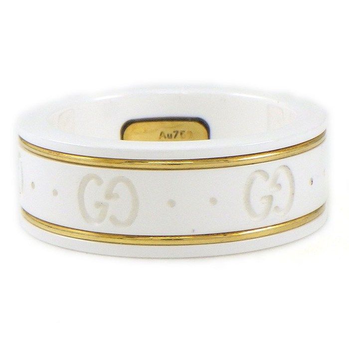 Gucci Ring Icon GG Logo White Ceramic 18k Yellow Gold — view 2