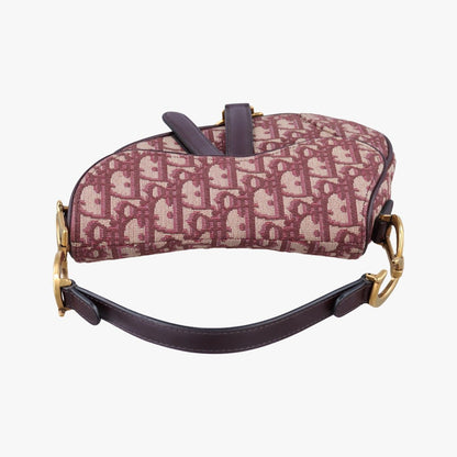 Dior Saddle Wine Red Jacquard Leather Shoulder Bag — view 8