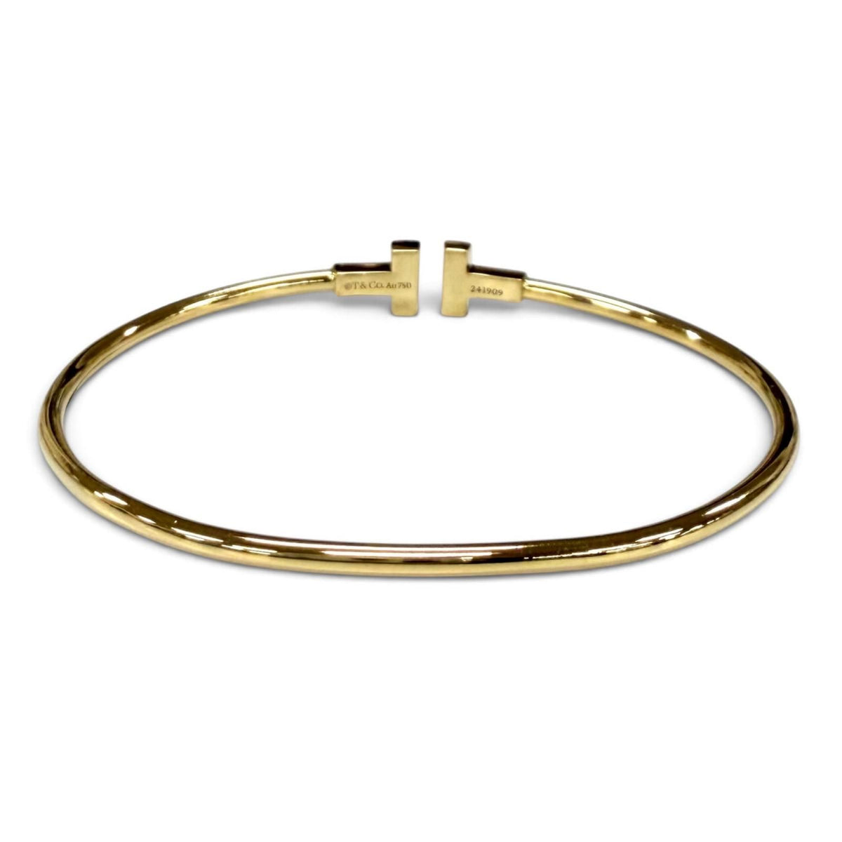 Tiffany & Co T Narrow Wire Bracelet Bangle Yellow Gold — view 3