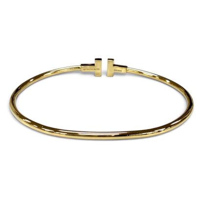 Tiffany & Co T Narrow Wire Bracelet Bangle Yellow Gold — view 3