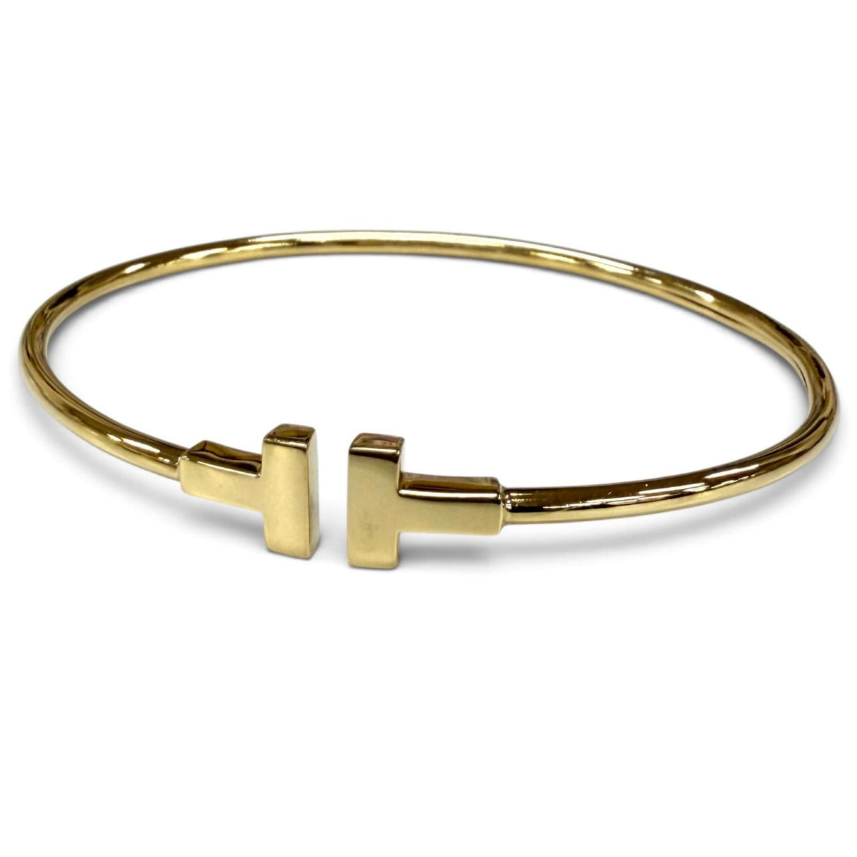 Tiffany & Co T Narrow Wire Bracelet Bangle Yellow Gold