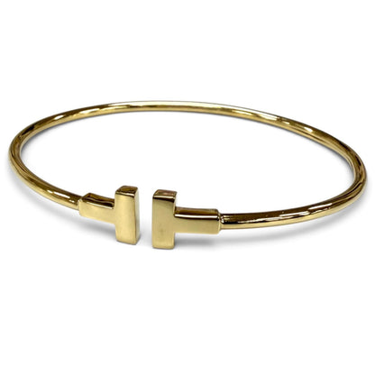 Tiffany & Co T Narrow Wire Bracelet Bangle Yellow Gold
