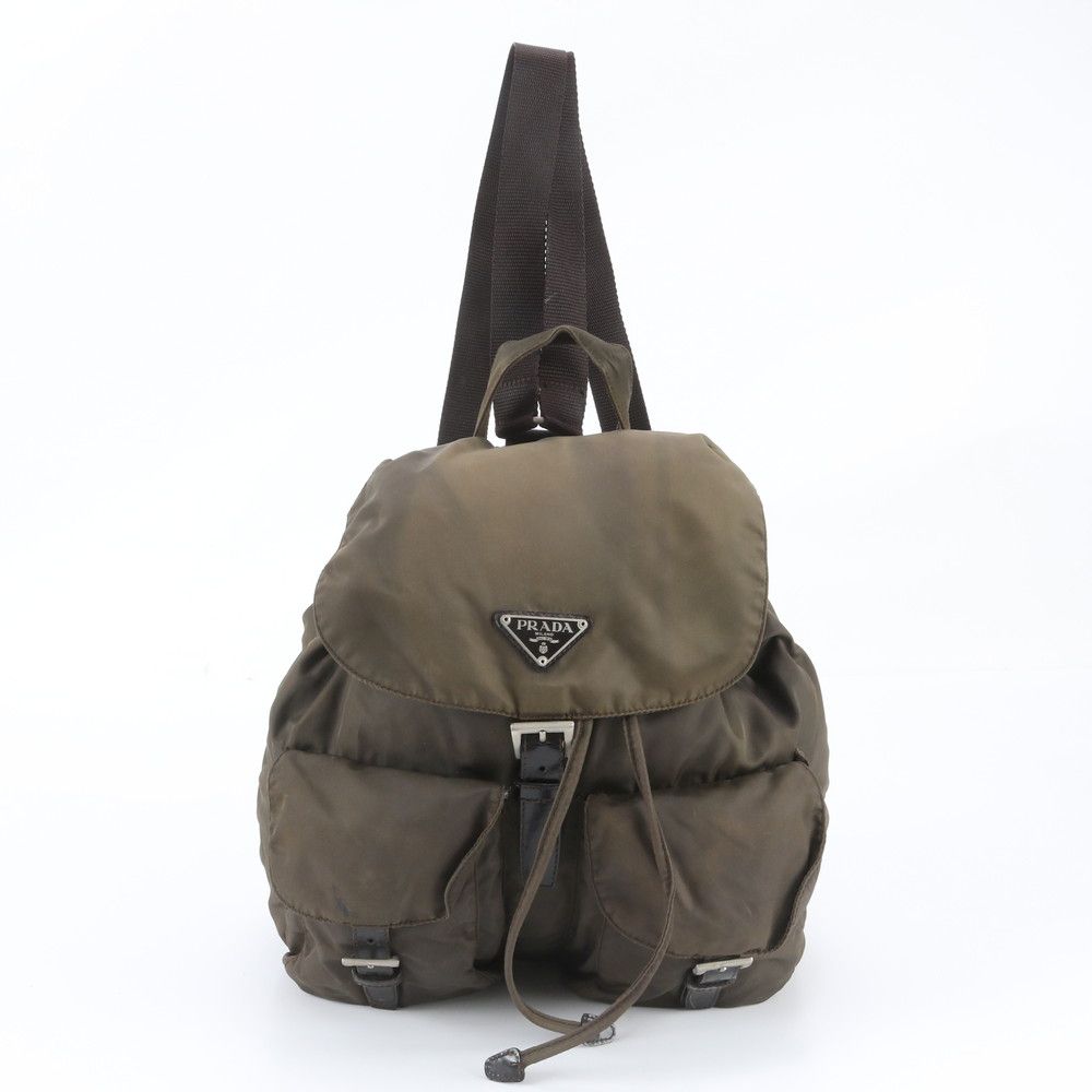 Prada Tessuto Nylon Triangle Logo Leather Backpack