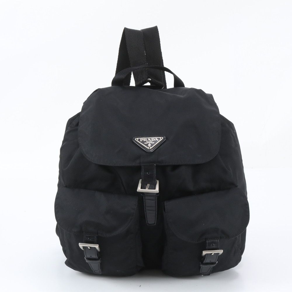 Prada Tessuto Nylon Triangle Logo Leather Backpack