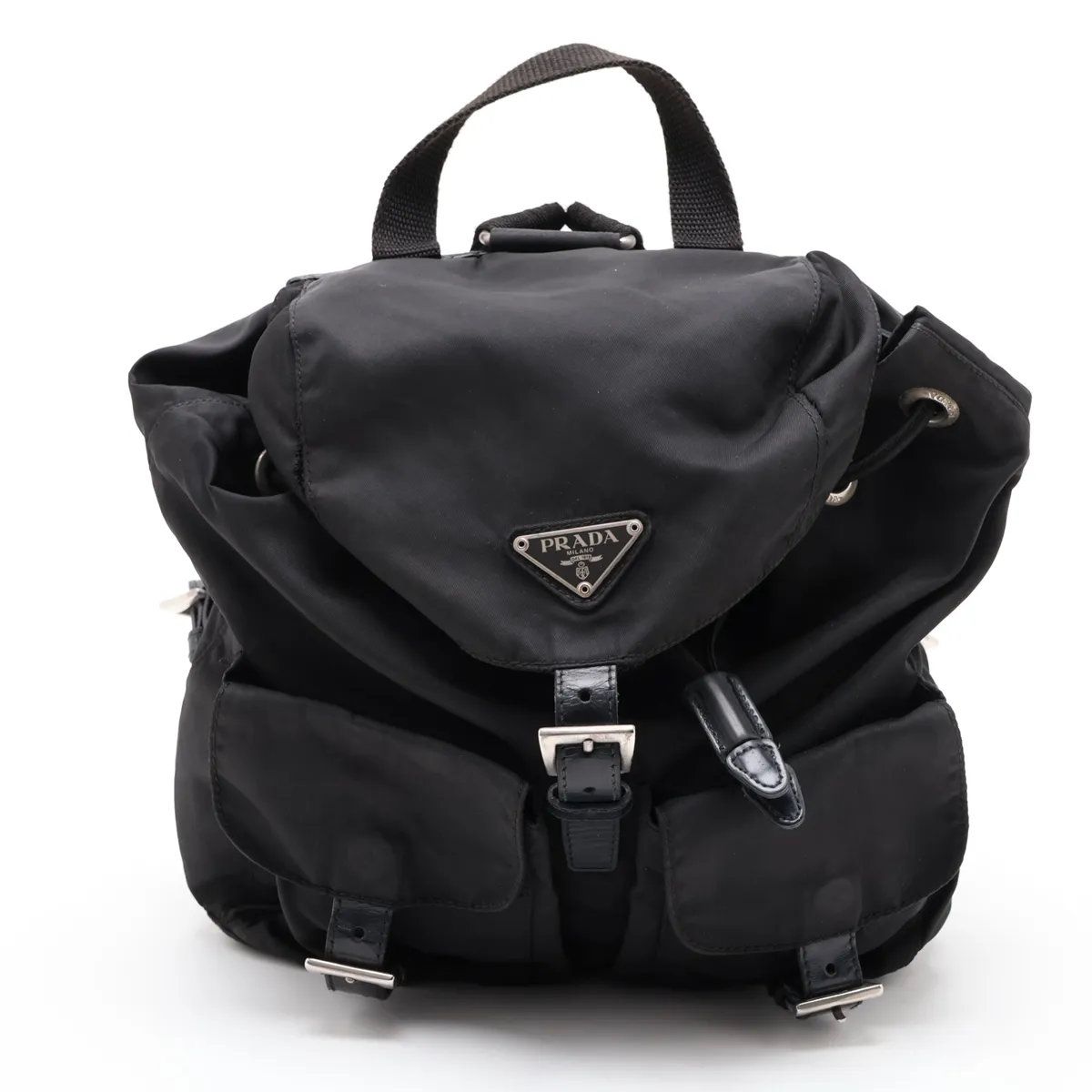 Prada Tessuto Nylon Triangle Logo Leather Backpack
