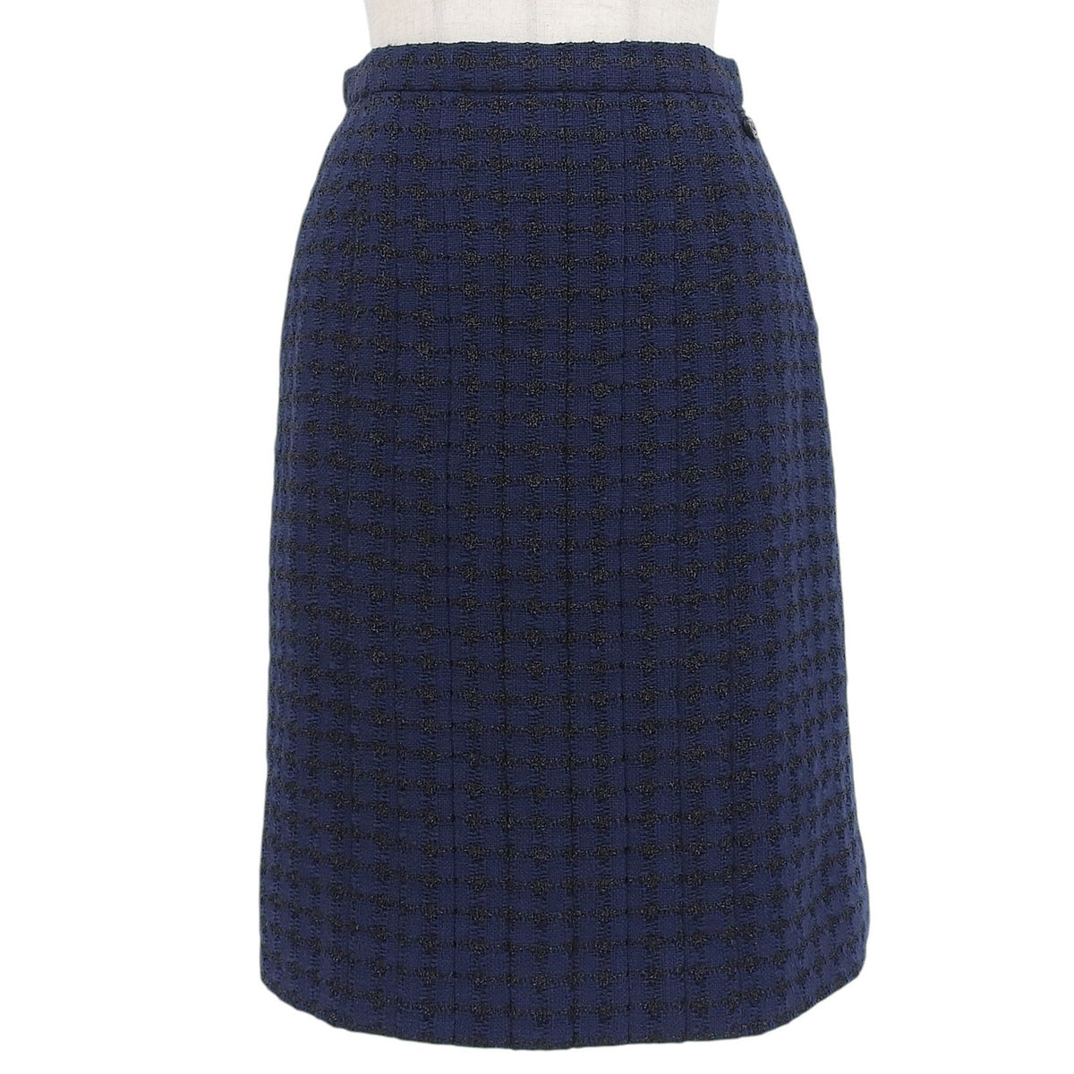 Chanel Cotton Lining Silk 100% CC Logo Skirt Navy 38