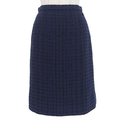 Chanel Cotton Lining Silk 100% CC Logo Skirt Navy 38