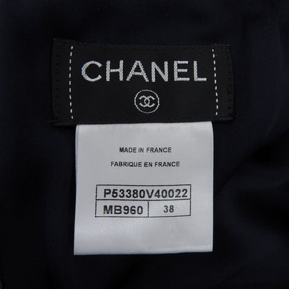 Chanel Cotton Lining Silk 100% CC Logo Skirt Navy 38 — view 7