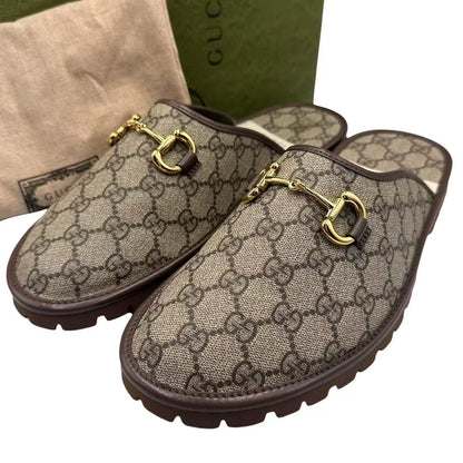 Gucci Sandals GG Supreme Horsebit Leather Mules