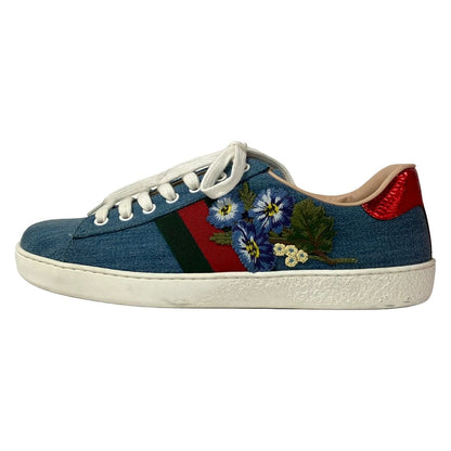 Gucci Sneakers Light Blue Red Multi Embroidery Flower 7.5