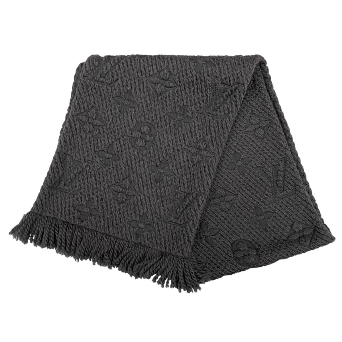 Louis Vuitton Scarf Logomania Monogram Black Wool Silk