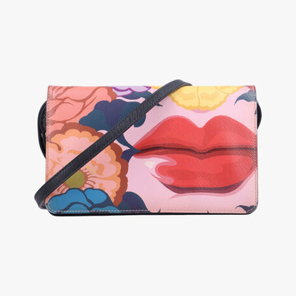 Prada Lip Print Pink Multicolor Saffiano Leather