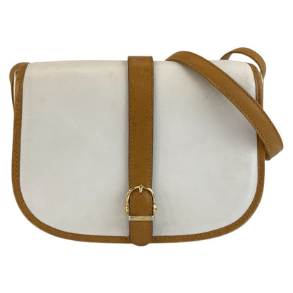 Celine Vintage White Brown Gold Leather Shoulder Bag Pochette