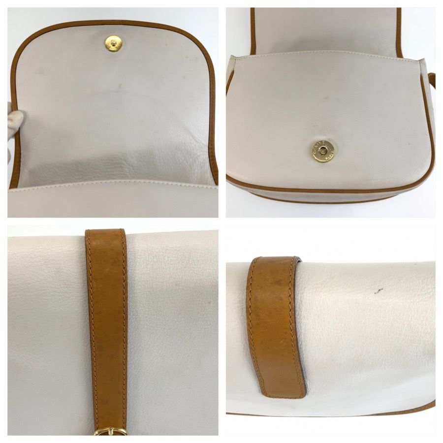 Celine Vintage White Brown Gold Leather Shoulder Bag Pochette — view 5