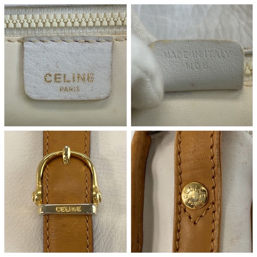 Celine Vintage White Brown Gold Leather Shoulder Bag Pochette — view 3