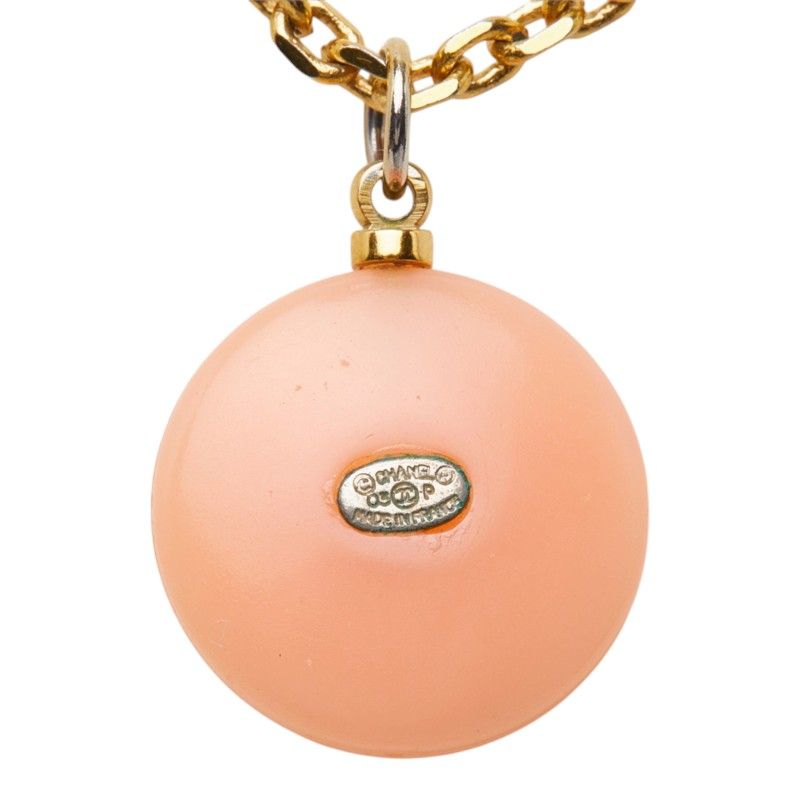 Chanel CC Logo Chain Necklace 03P Orange Gold Plastic Faux Pearl — view 3