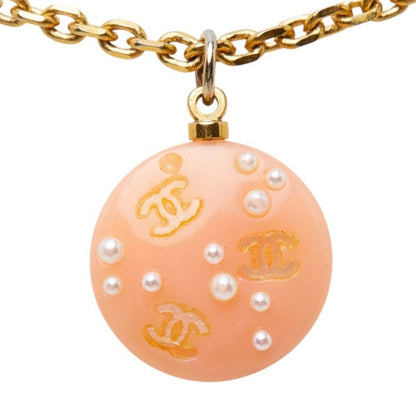 Chanel CC Logo Chain Necklace 03P Orange Gold Plastic Faux Pearl — view 2