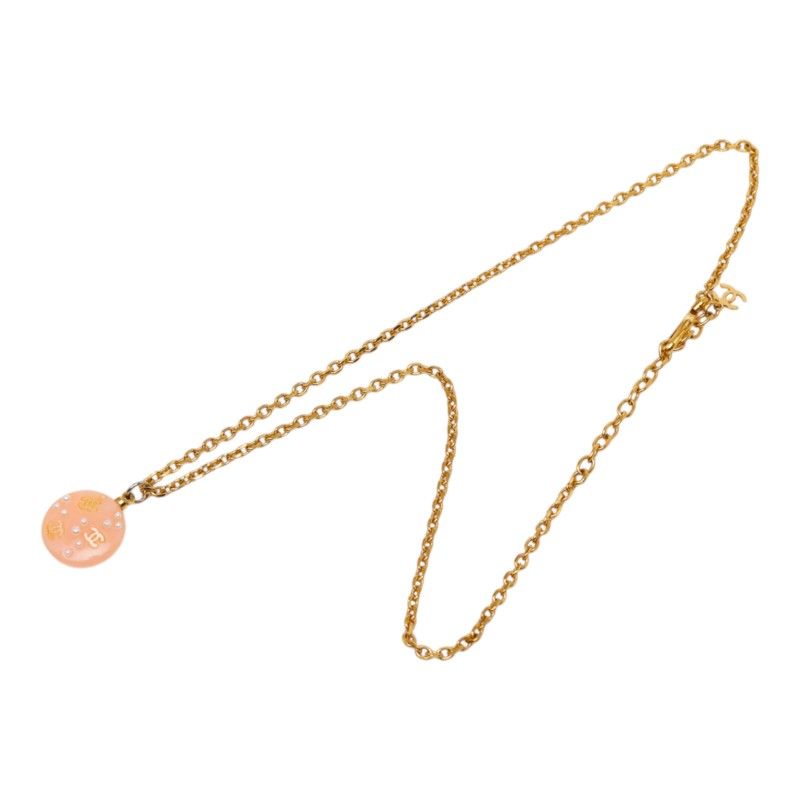 Chanel CC Logo Chain Necklace 03P Orange Gold Plastic Faux Pearl — view 4