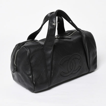 Chanel Chevron Mini Boston Bag Black CC Logo V-stitch Lambskin Silver — view 3