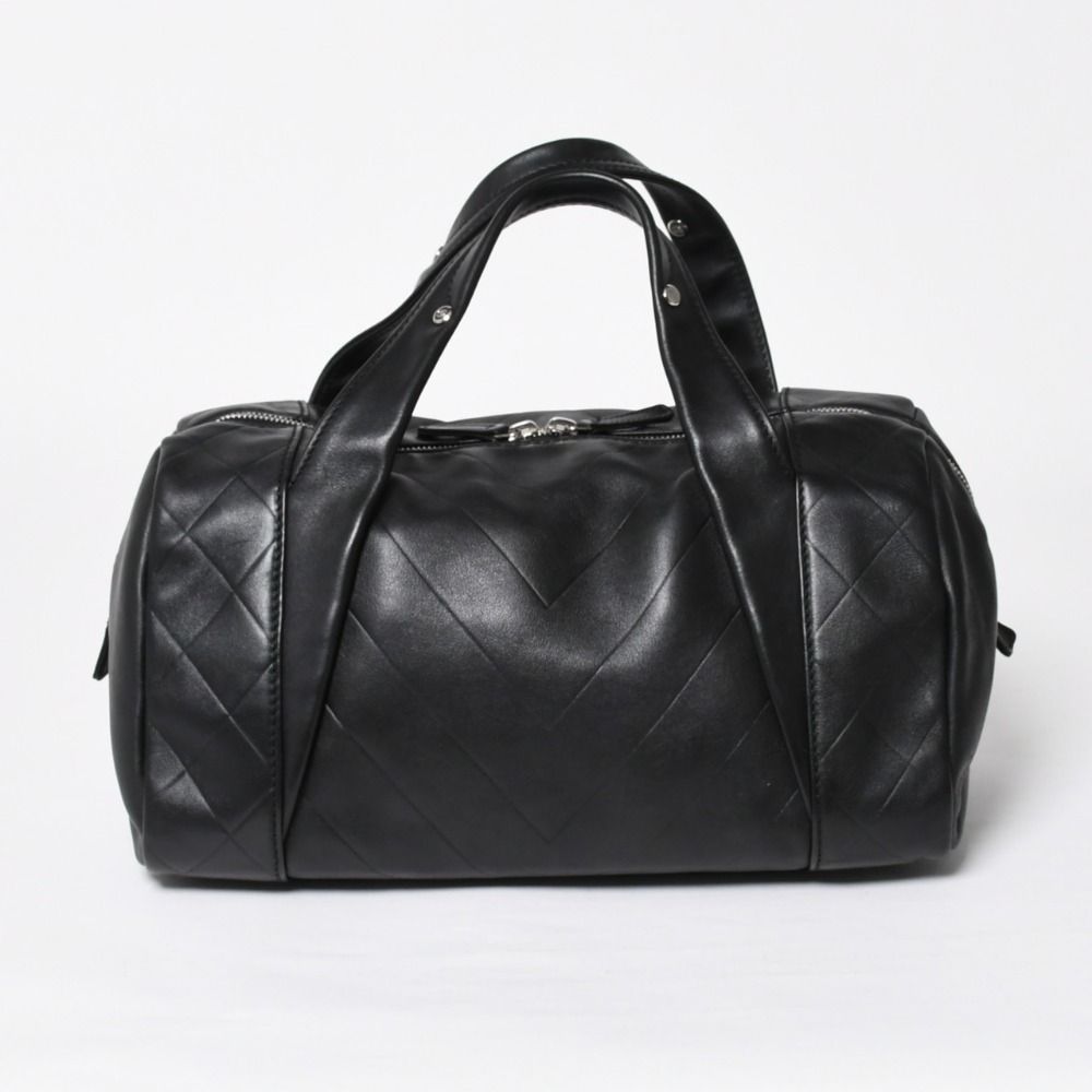 Chanel Chevron Mini Boston Bag Black CC Logo V-stitch Lambskin Silver — view 2