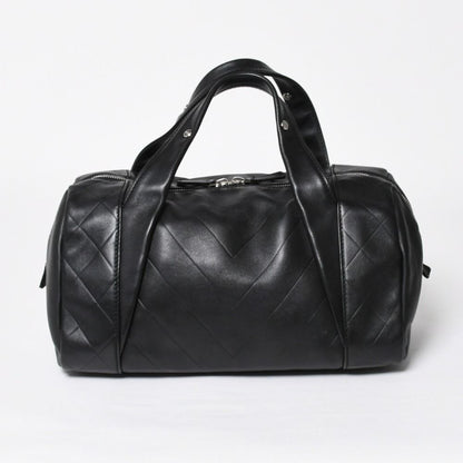 Chanel Chevron Mini Boston Bag Black CC Logo V-stitch Lambskin Silver — view 2