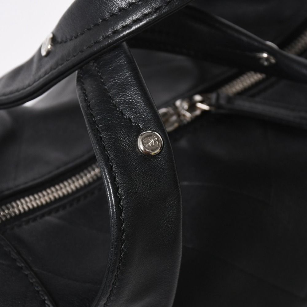 Chanel Chevron Mini Boston Bag Black CC Logo V-stitch Lambskin Silver — view 6