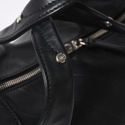 Chanel Chevron Mini Boston Bag Black CC Logo V-stitch Lambskin Silver — view 6