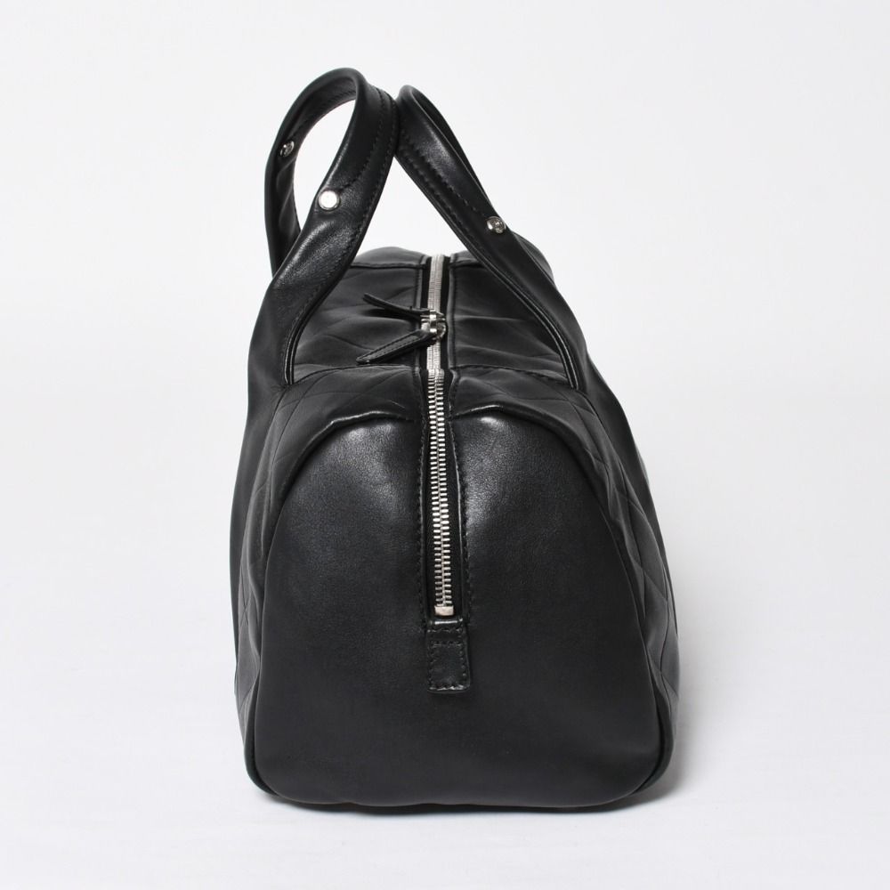 Chanel Chevron Mini Boston Bag Black CC Logo V-stitch Lambskin Silver — view 4