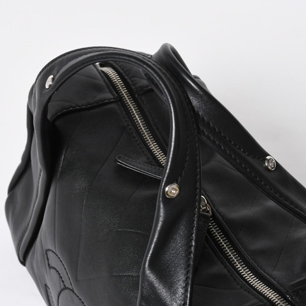 Chanel Chevron Mini Boston Bag Black CC Logo V-stitch Lambskin Silver — view 5