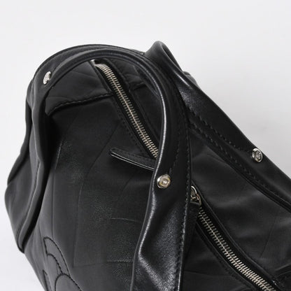Chanel Chevron Mini Boston Bag Black CC Logo V-stitch Lambskin Silver — view 5