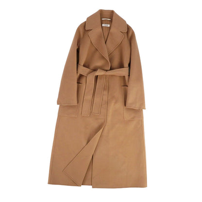Max Mara S Coat Long Cucito Mano Wrap with Belt Wool Double Face Brown