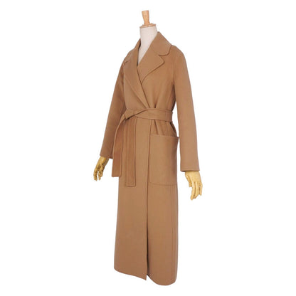 Max Mara S Coat Long Cucito Mano Wrap with Belt Wool Double Face Brown — view 5